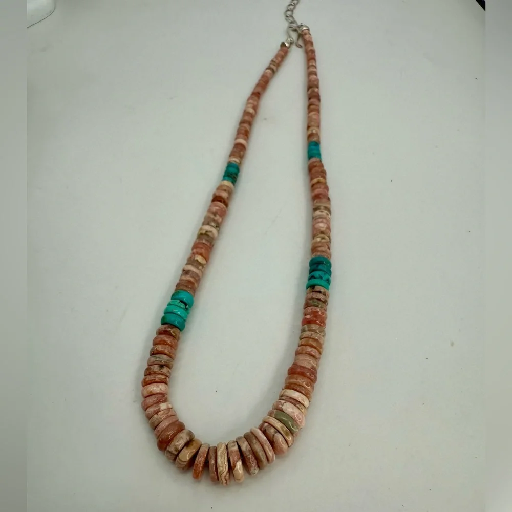 Jay King Mine Finds Argentina Rhodochrosite Turquoise Graduated Beaded Necklace